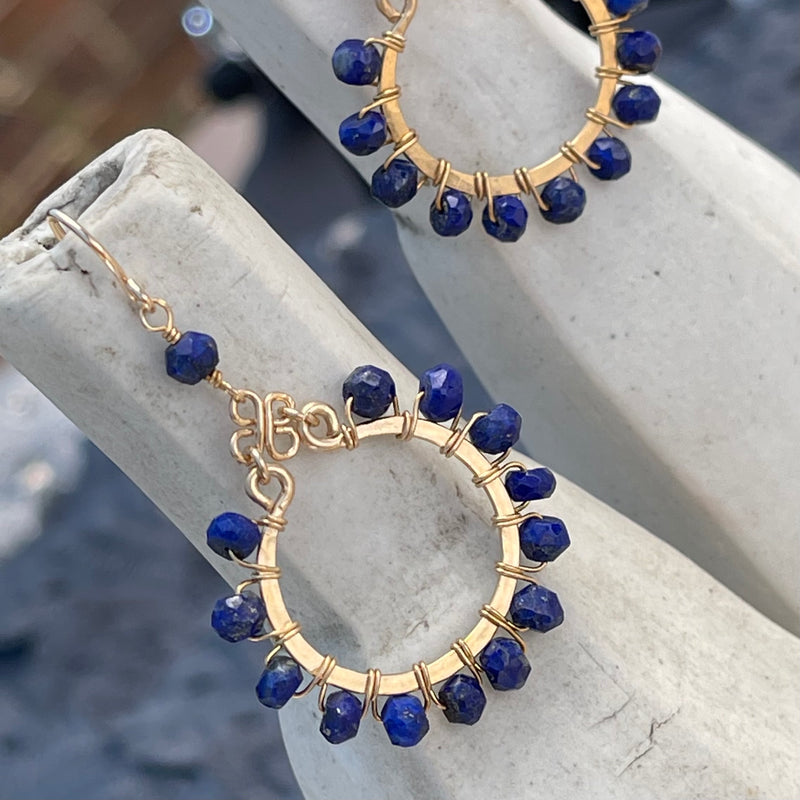 Temple Earrings with Lapis Lazuli in 14K Green Gold– Judi Powers Jewelry